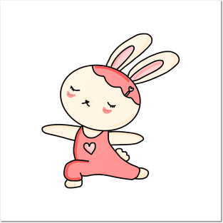 Cute bunny doing Yoga Cartoon Posters and Art